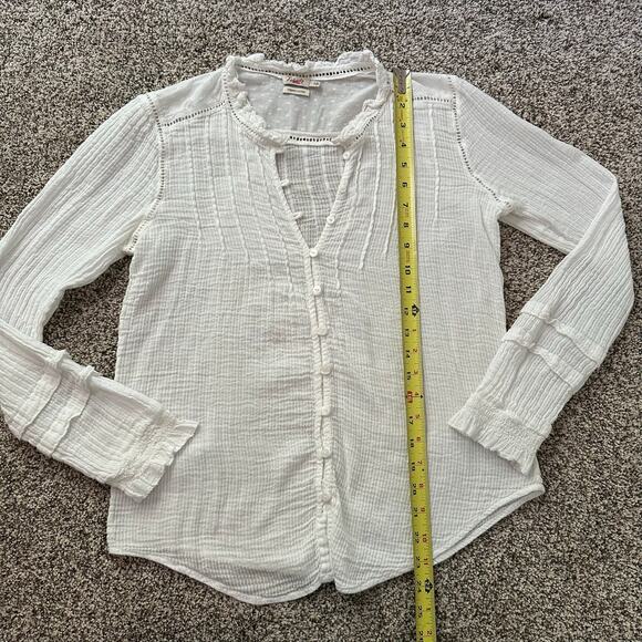 Faherty white cotton button front long sleeve top size S - Picture 10 of 12
